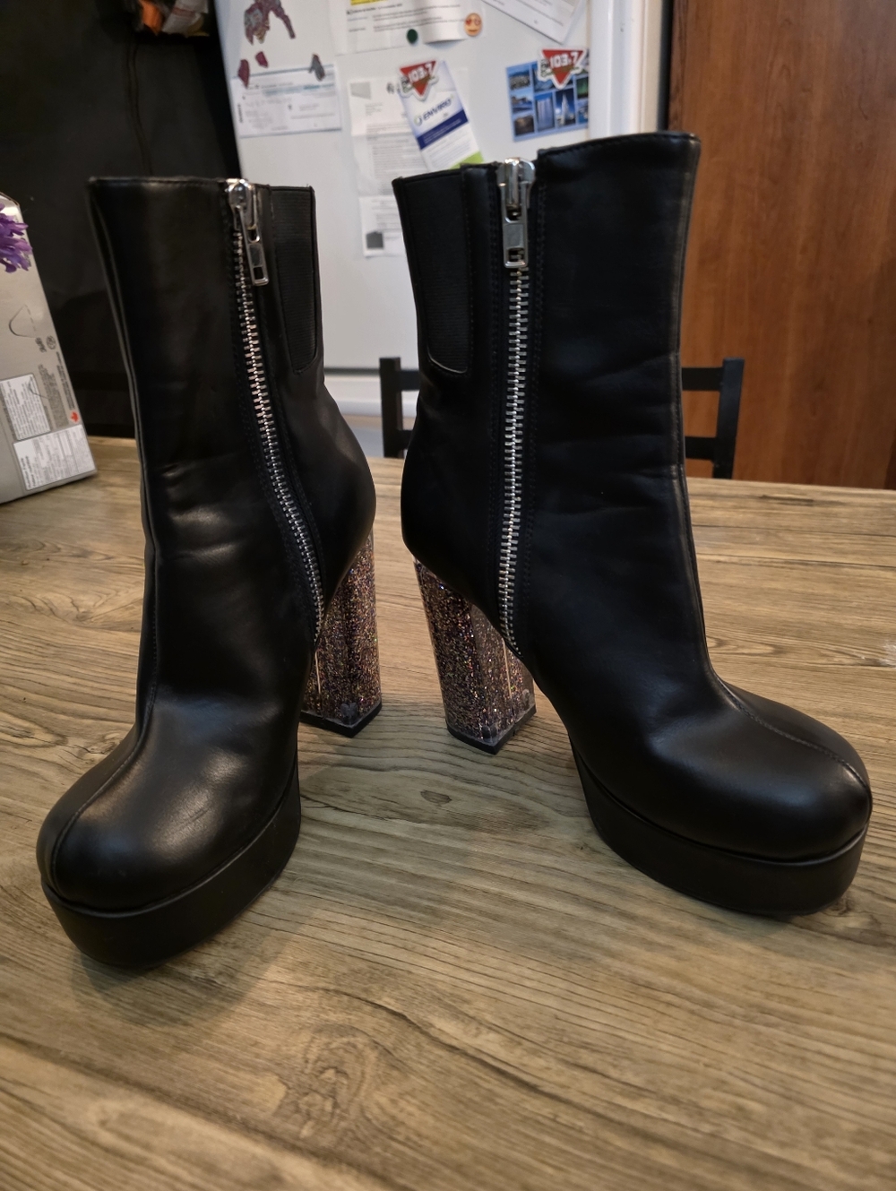 ​✨ NEW & NEVER WORN Horoscope Platform Boots | 5" Multi-Glitter Clear Heels | Si